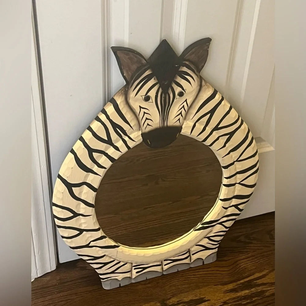 PRE-OWNED JAMES HADDON HAND CARVED/HAND PAINTED ZEBRA MIRROR
